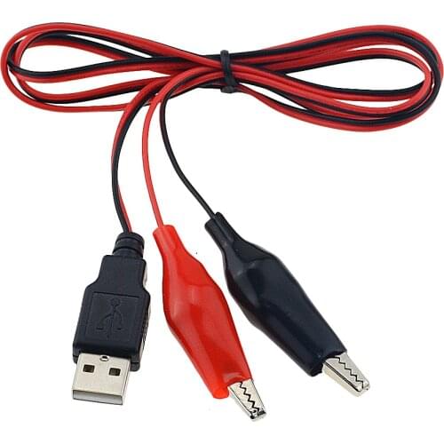 1PCS Length 50CM or 100CM DC 5V Alligator Test Clips Clamp to USB Male Connector Power Supply Adapter Wire 1A