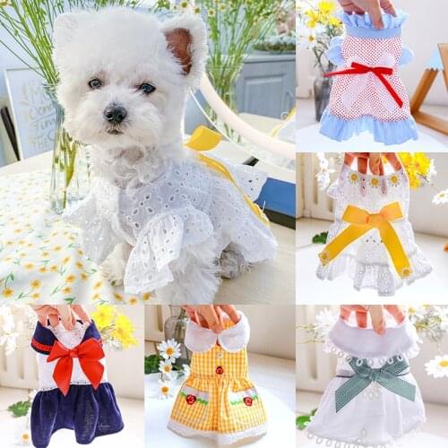 1PC Pet Princess Dress Cute Denim Skirt Small Dogs Bowknot Gauze Fashion Pet Clothes Puppy Costume Spring And Summer Gifts