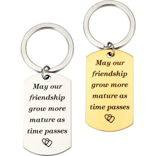 2pcs DIY stainless steel key chain lettering May our friendship grow more mature as time passes army card keychain Best Gift