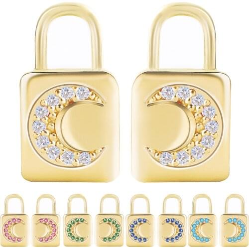 2021 New Gold Color Stud Earrings Micro Pave Colorful Zircon Clear CZ Moon lock Shape Earrings For Women Party Jewelry