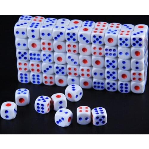 25pcs/lot Standard Plastic 10mm/12mm/14mm Game White Decider Dice Die RPG Toy Bauble B2C Shop Red and Blue dots dice GYH