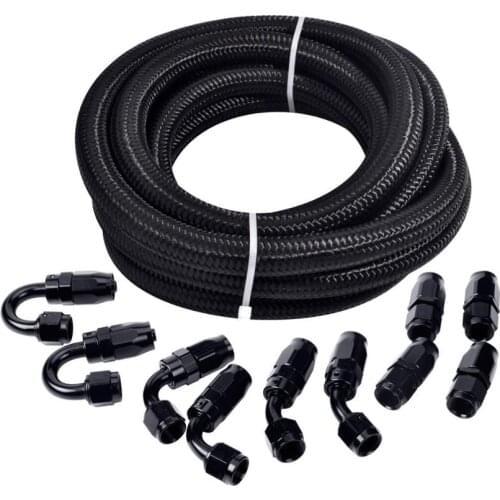 5M AN6 Black Nylon Braided Hose Fuel Pipe Oil Cooler System Adapter Kit 6AN 0/45/90/180Degree Hose End Fitting