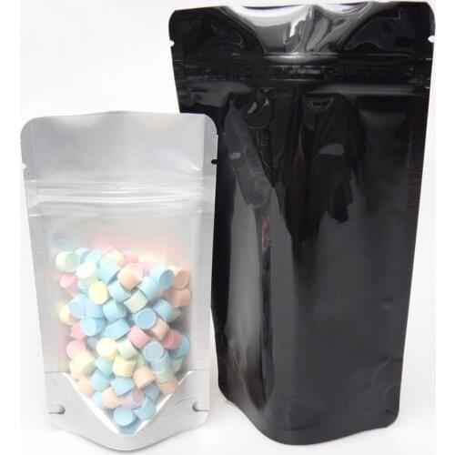 50 Pcs Black Aluminum Foil & Transparent Stand Up Zip lock Bags Black Foil and Clear Pouch,Window Aluminum Foil Bag