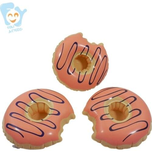 6pcs/pack 21cm Inflatable Donut Can Beer Drink Cup Holder Pool Float Summer Water Floating Cup Seat Swim Toy