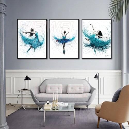 Abstract Girl Decoration Poster Blue Ink Figure Dancing Ballet Canvas Painting Still Life Painting for Bedroom Home Decoration