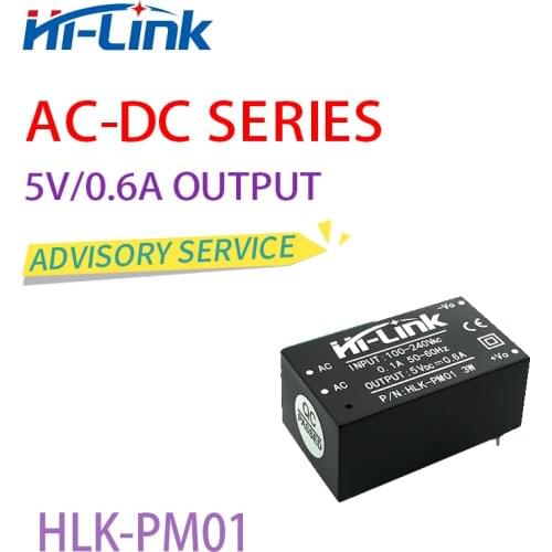 Free shipping 5pcs/lot AC DC power supply adapter manufacturing Hi-Link PM01 3W 5V 600mA output 5v Power module