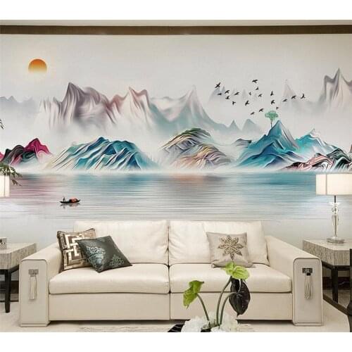 Customized large wallpaper 3d new Chinese style abstract landscape mural living room bedroom hotel TV background wall decoration