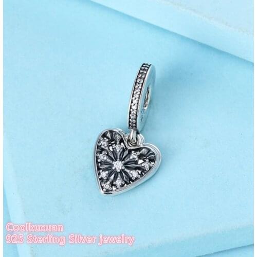 Winter Authentic 925 Sterling Silver Heart of Winter Dangle Charm, Clear CZ Beads Fit Pandora Charms Bracelet Diy Jewelry