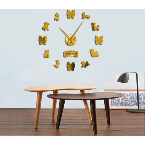 Frameless Yorkie Terrier Dog Breed 3D Acrylic DIY Wall Clock Pet Shop Decor Animals Pup Clock Watch Gift For Puppy Dog Lover