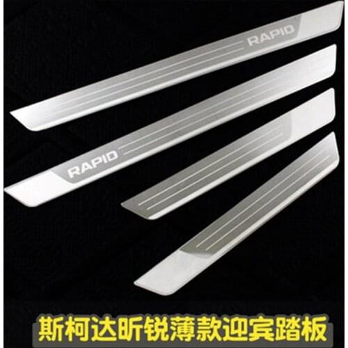 For Skoda Rapid 2012 to 2019 Car Styling Stainless Steel car Ultra-thin Door Sill Scuff Plate car accessories Car-styling