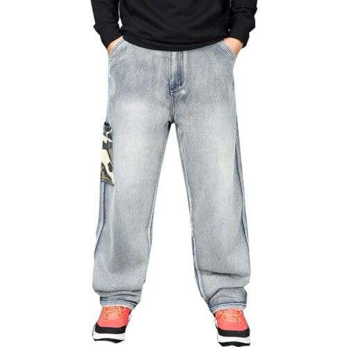 Japan Style Brand Mens Straight Denim Cargo Pants Biker Jeans Men Baggy Loose Blue Jeans With Side Pockets Jeans Men