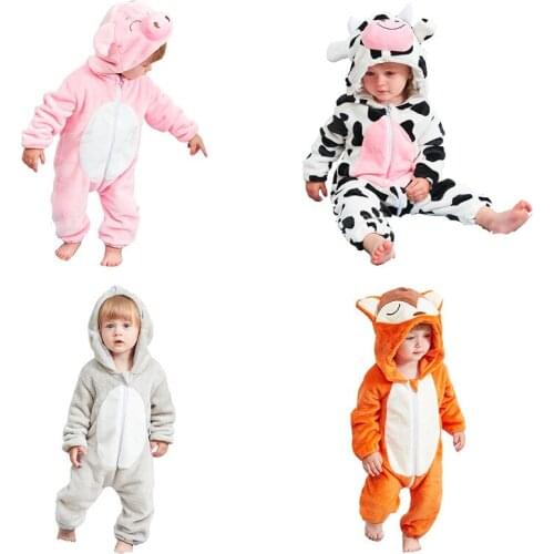 Newborn baby flannel animal pajamas baby winter warm thick clothes 4-24 months baby animal one-piece pajamas christmas clothes