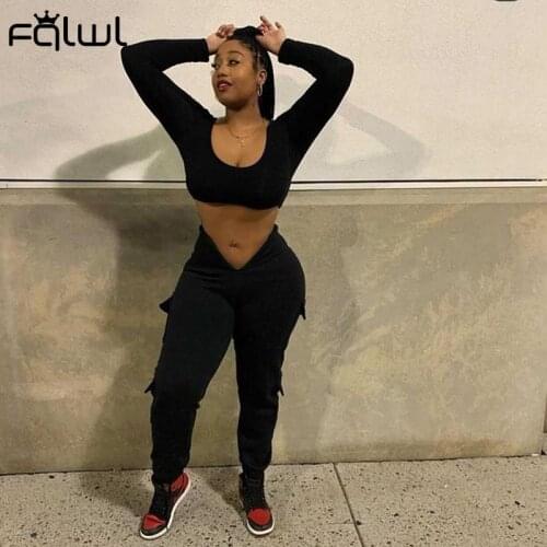 FQLWL Fall Streetwear Cargo Pants For Women 2021 High Waist Baggy Black Casual Sweatpants Female Fashion Fitness Straight Pants