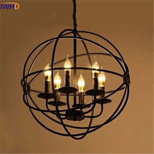 IWHD Vintage Industrial Pendant Lights Loft Style 6 Heads Pendant Lamp Led Retro Iron Lampara Hanging Light Fixtures Lampen