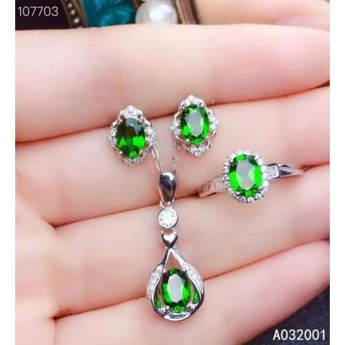 KJJEAXCMY fine jewelry natural diopside 925 sterling silver new women pendant necklace earrings ring set support test luxury