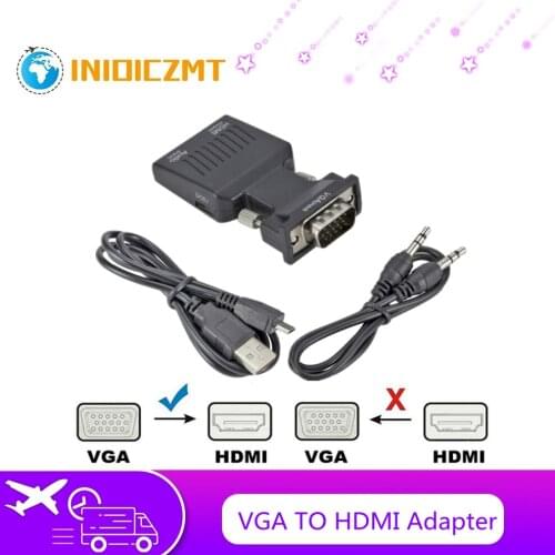 INIOICZMT VGA male to HDMI female converter with audio adapter cable 1080P for PC laptop to HDTV projector and audio converter