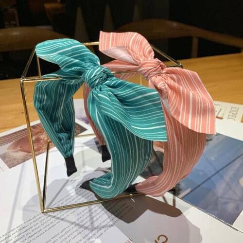Rabbit Ears Cloth Striped Print Wide Side Bow Headband Hair Hoop Fashion Ladies Dot Solid Hair Band For Girl Hair Accessories