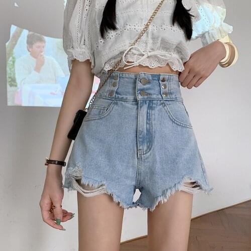 Summer Denim Shorts 2021 Ripped Streetwear High Waist Jeans Wide Leg Pants Vintage Woman Trousers Clothing Ropa Mujer WPY3109