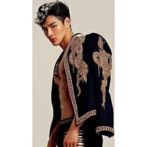 Mens Wear Korean Pearl Embroidery Coat Male Trend Blazer Hombre Stage Party Club Designer Jacket Men DJ Host Mens Blazer Jacket