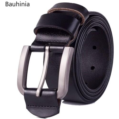 2021 New Mens Black/Brown 3.8cm Wide Pure Cowhide Belt Solid Alloy Casual Retro Leather Pin Buckle Belt