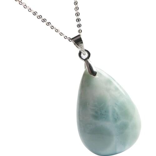 Genuine Natural Blue Larimar Gemstone Water Drop Crystal Bead Necklace Fashion Pendant Woman Men Power 22*18*7mm