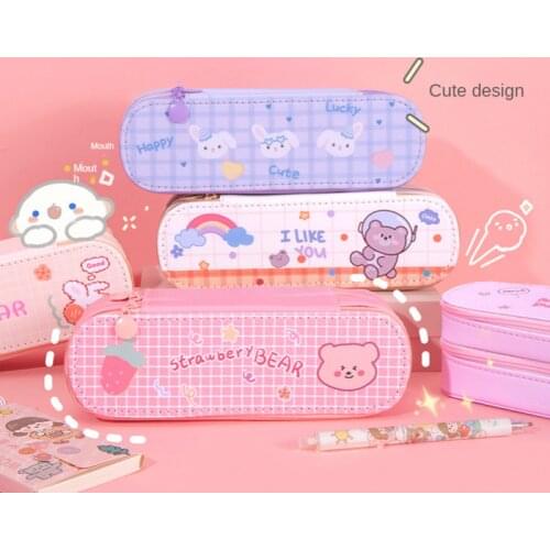 Double-Layer Pencil Case Kawaii Multifunctional Canvas Pen Box Large Capacity Student Stationery Storage Bag Pencil Pouch New