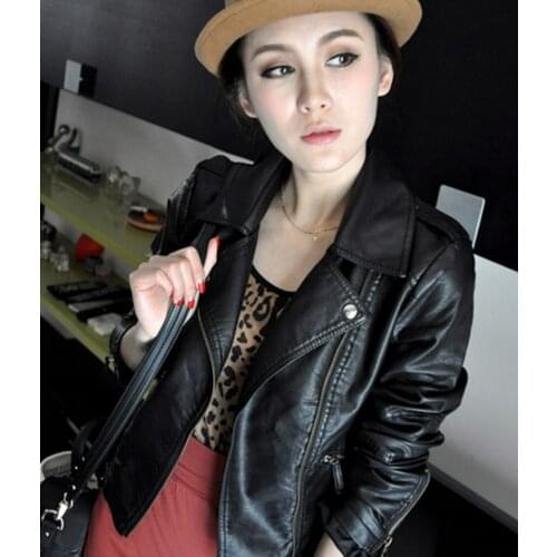 Perfecto Femme Cuir Leather Jacket Women Slim Black Red Fashion Multiple Zippers Leather Coats Ladies PU Biker Woman Jacket