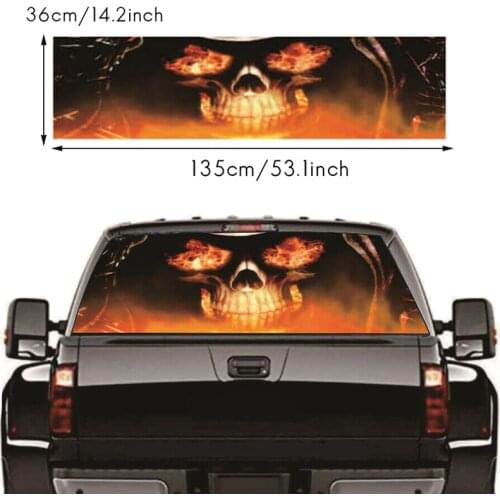 Flame Skull for Truck Jeep Suv Pickup 3D Rear Windshield Decal Sticker Decor Rear Window Glass Poster 53.1 x 14.2 Inch