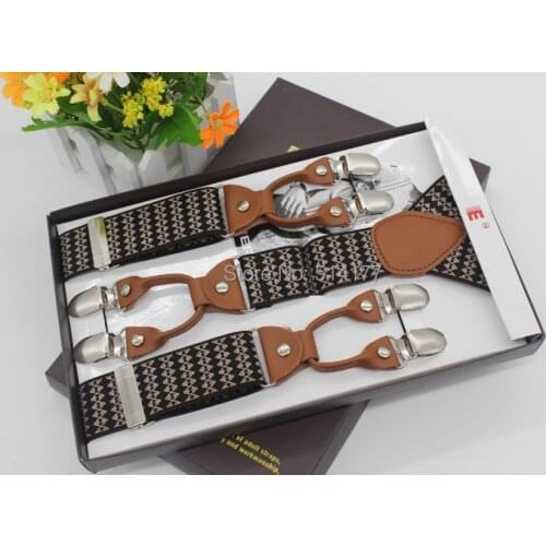 New Fashion vintage strong braces leather suspenders Adjustable 6 clip Mens suspenders clothing recessionista