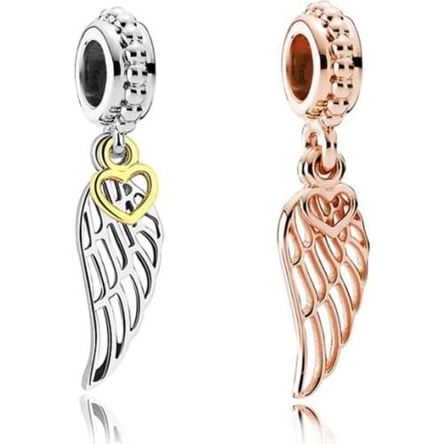 Angel wings charms fit pandora bracelet charms rose gold wing diy pendant bangle bead jewelry making for women gift