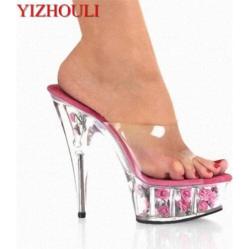 Romantic Crystal Rose The Bride Wedding Shoes Performance Shoes 15 High-Heeled Shoes 6 Inch Party Special Stripper Shoes