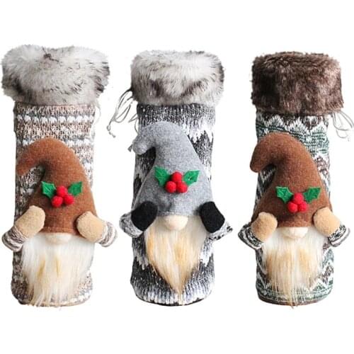 Christmas Gnome Wine Bottle Cover Swedish Tomte Gnomes Wine Gift Bag for Xmas Holiday New Year Dinner Table Decoration