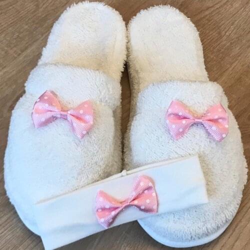 Pink Papyonlu Bandanalı 2 li Puerperal Slipper Set