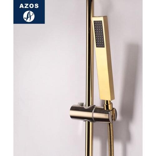 Azos Shower Rod SUS304 Stainless Steel Ti-Pvd Rise And Fall Single Function Rotatable Bracket Space Saving Bathroom Round HSSJ02