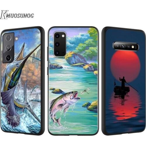 Silicone Cover Bass Fishing Lake Sunset For Samsung Galaxy S21 S20 FE Ultra S10 S10E Lite S9 S8 S7 Edge Plus Phone Case