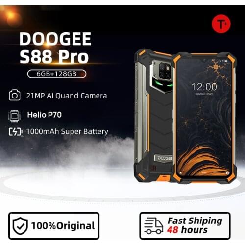 DOOGEE S88 Pro Rugged Phone 10000mAh Smartphone 6GB RAM 128GB ROM Cellphone Helio P70 Octa Core NFC