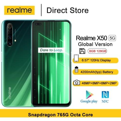 Global Version Realme X50 5G Smartphone 6GB 128GB 6.57'' 120Hz Display Snapdragon 765G 48MP Quad Rear Cameras 4200mAh Cellphone