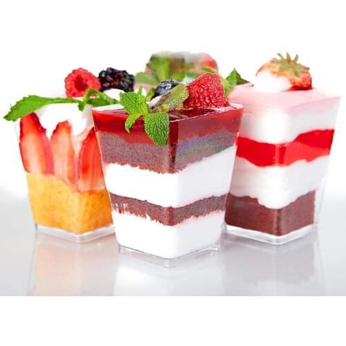 50pcs Disposable Plastic Cups 60ml Transparent Trapezoidal Food Container For Chocolate Mousse Fruit Salads Baking Tools