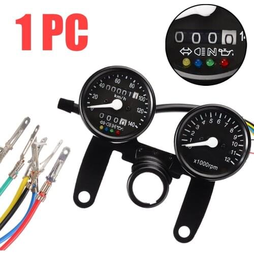 1PC 12V Black Motorcycle Odometer Speedometer Tachometer Gauge Stainless Steel Shell With Glass Top For Tradition Motorcycle
