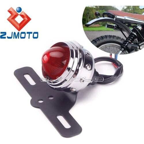 Universal Motorcycle 12V LED Tail Brake Stop Light Moto Rear Lights Taillight Lamp w/ License Plate Bracket Vintage Cafe Racer
