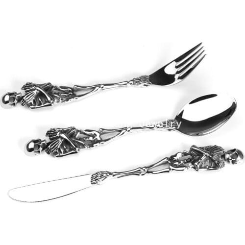 High Quality Special 316L Stainless Steel Silver Color Tableware Fork/Spoon/Knife Skull PeSilverware Cutlery Design Modern Look