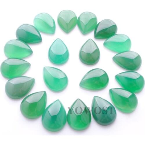 YOWOST Free Shipping Natural Green Agates Gem Stone Teardrop Cabochon CAB No Hole Jewelry 13x18x6MM 20pcs/lot QU3047