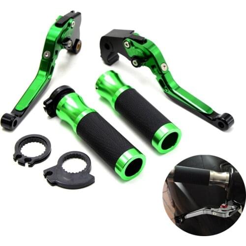Green Motorcycle Brake Clutch Lever&7/8"Handlebar Hand Grips&Handlebar Ends For Yamaha MT03 15-17 MT25 2015-2017 MT-02 2015-2017