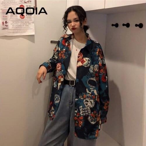 2021 Spring Streetwear Oversize Floral Print Women Shirt Blouse Long Sleeve Ladies Shirts Button Up Loose Female Clothing