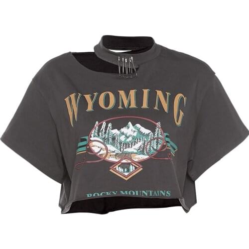 Punk Gothic Aesthetic Grunge graphic tee goth woman tshirts Alt Clothes Female Harajuku y2k Hollow out women sexy tops BFA3039