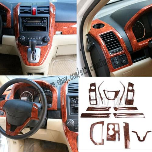13pcs Wood Grain Dash Trim Kit 1set Trim For Honda CR-V CRV 2007-2011