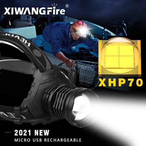 2021 NEW XHP70 High Powerful Headlamp Flashlight Head Torch LED USB Headlight 18650 Rechargeable Fishing Lantern Head Light
