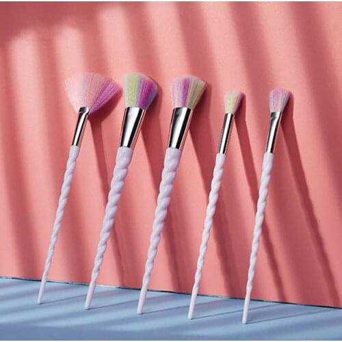 5Pcs Multifunction Unicorn Makeup Brush White Spiral Pattern Horn-shaped Makeup Brushes Brow Brush Eyeshadow Brush