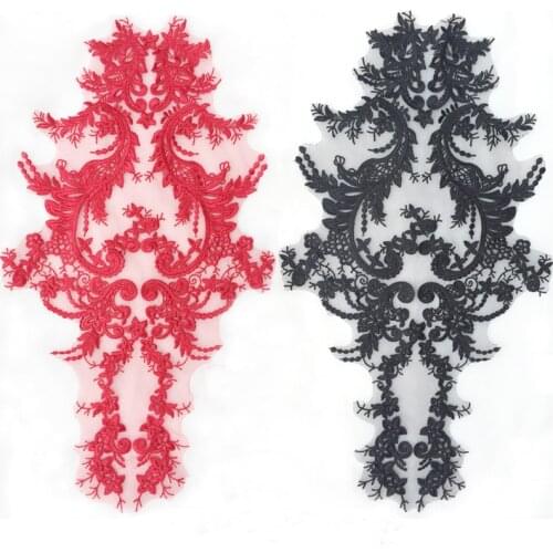 56cm*30cm Black White Red Embroidered Lace Appliqued Trimming for Dress DIY Accessories Ornaments Sewing Crafts Collar Decor