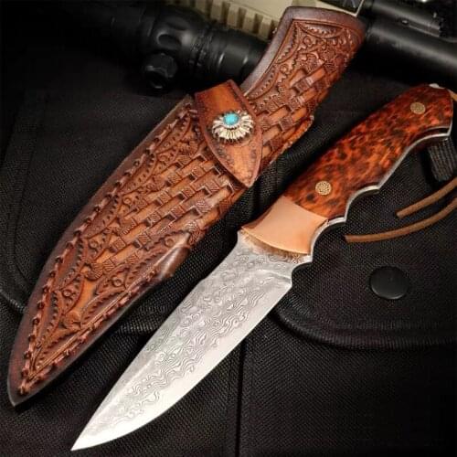 Free shipping Manual forging VG 10 Damascus steel high hardness Fixed Blade Knife outdoor camping self-defense tools